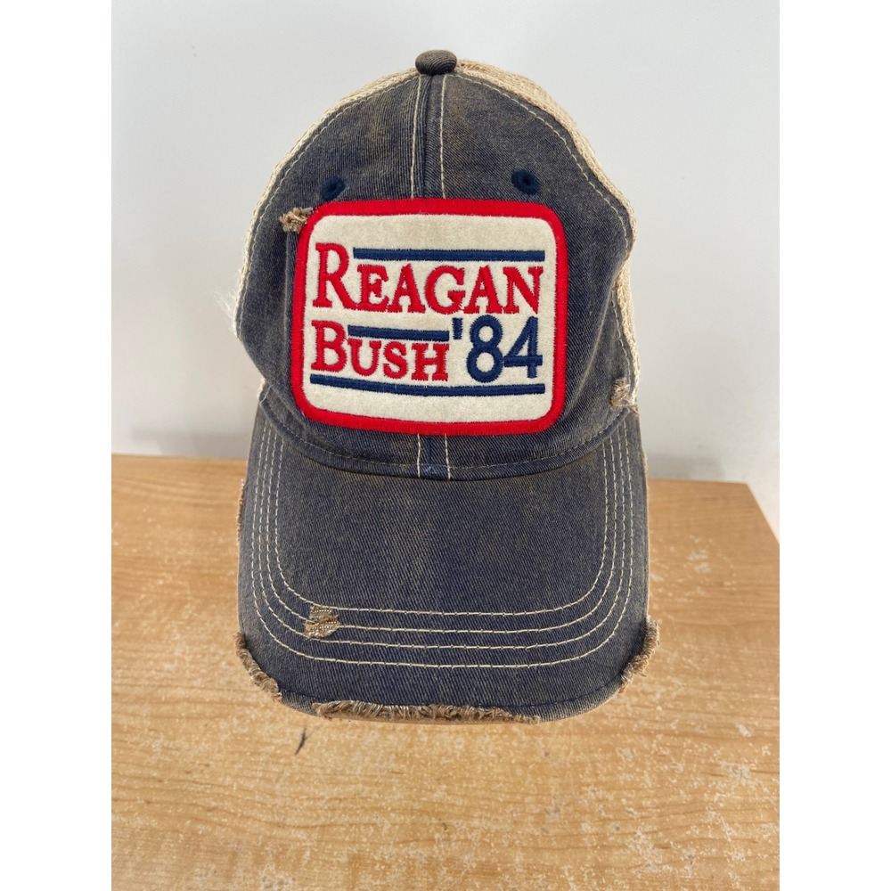 Headmost Reagan Bush 84 Trucker Hat Navy Blue Distressed Snapback Cap LL